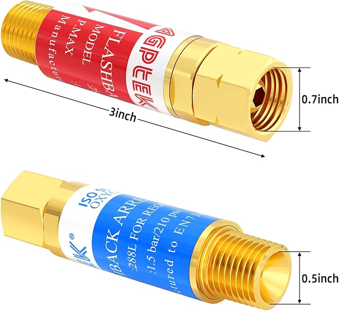 AGPTEK Oxygen Acetylene Flashback Arrestors Set Regulator End 9/16-18 Threads B Size