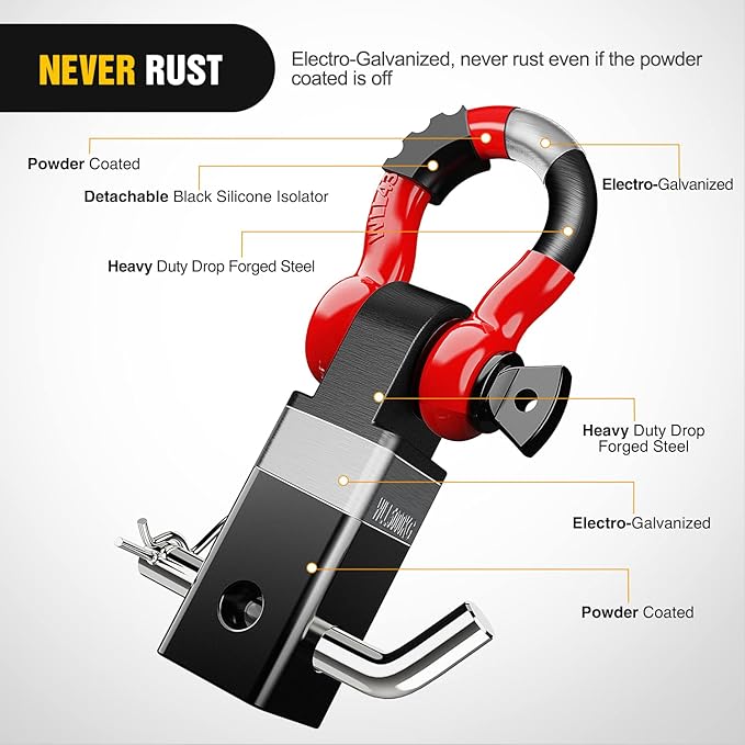 Nilight Shackle Hitch Receiver 2Inch 45000 LBs Breaking Strength 3/4" D Ring Shackle w/Trailer Hitch Pin Heavy Duty Solid Recovery Towing Kit for Trucks Jeeps Off-Road