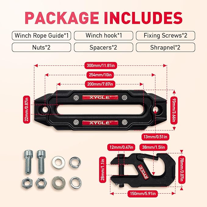 Winch Fairlead with Tow Hook,7075 Aluminum Hawse Fairlead with High Strength Alloy Steel Forged Winch Hook, for 10000 lb. - 20000 lb. winches, 10 in. (254 mm) mounting Size (Frosted Black)