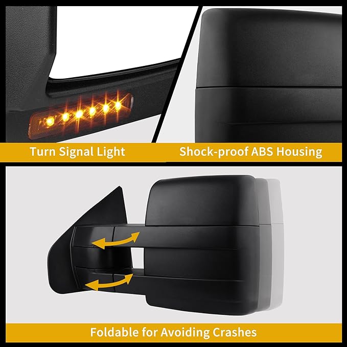 DWVO Towing Mirror Compatible with 2007-2014 Ford F150 Series Pickup Mirrors, Power Heated LED Signal Puddle Light Manual Telescoping (a Pair)