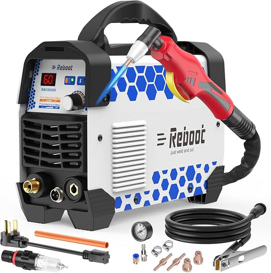 Reboot 60A Plasma Cutter Dual Voltage 120V/240V, 1/2" Clean Cut IGBT Inverter, Portable Metal Cutting Machine with Torch & Tips - RBC6000D 2025 Upgraded