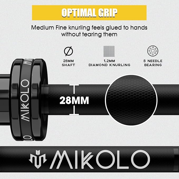 Mikolo 7ft Olympic Barbell, Barbell for Weightlifting and Powerlifting 45lb, Olympic Bar for 1500lbs Capacity, Weight Bar Fit 2” Standard Weights