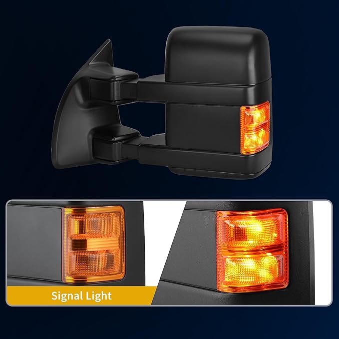 DWVO Towing Mirrors Fits 2008-2016 Ford F250 F350 F450 F550 Super Duty, Left Driver Side Mirror with Power Heated, Telescoping, Turn Signal Lights, Black