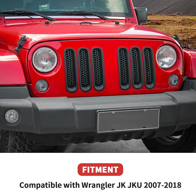 Mesh Grill Insert Grille Inserts Cover Fit for 2007-2018 Jeep Wrangler JK JKU(Matte Black)