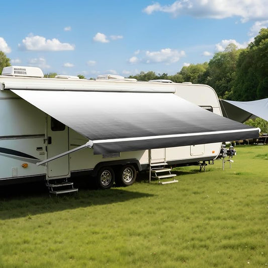 RV Awning Fabric Replacement 17FT, 18.5oz Heavy-Duty Vinyl Camper Awning for All Brands, Universal Outdoor Canopy for Camper, RV, Trailer, Motorhome - Black Fade (Fabric 16'2")