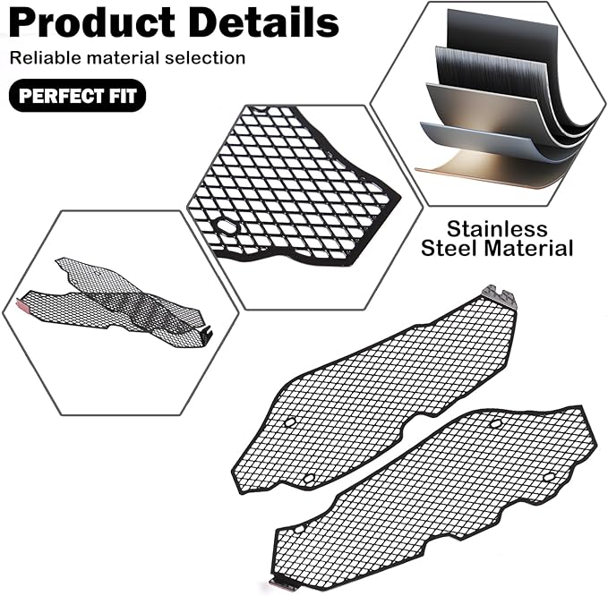 for Corvette C8 Side Intake Mesh Grilles Insert Set,Stainless Driver and Right Passenger Side Radiator Air Intake Vent Guards for Corvette C8 Stingray Z51 2020-2025 Accessories (Black)