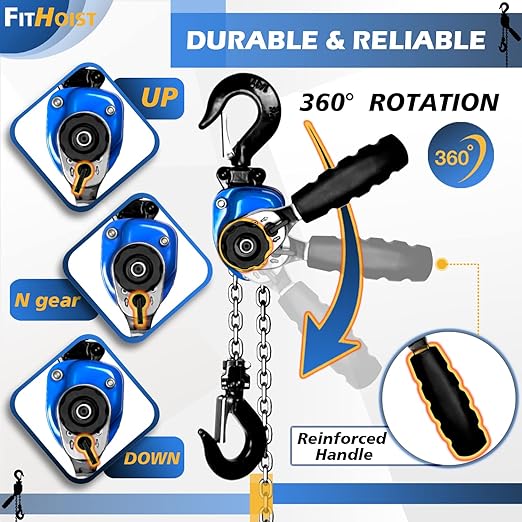 1/4Ton Chain Hoist (2-Pack) 550Lbs Capacity 10ft Lift Small Come Along Alloy Steel G80 Chain 2 Heavy Duty Hooks, Manual Lever Chain Hoist for Garages Warehouse Automotive Machinery