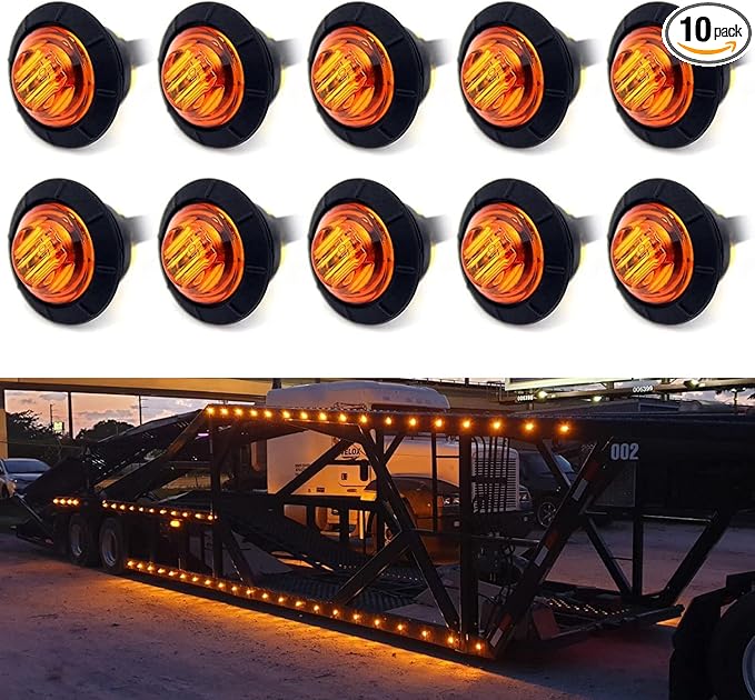 KEING Mini Small Round 3/4 Inch 12V Amber LED Button Clearance Lamp Universal Side Marker Indicator Lights Waterproof Marine Truck Trailer Bus ATV RV Lorry Van Caravan