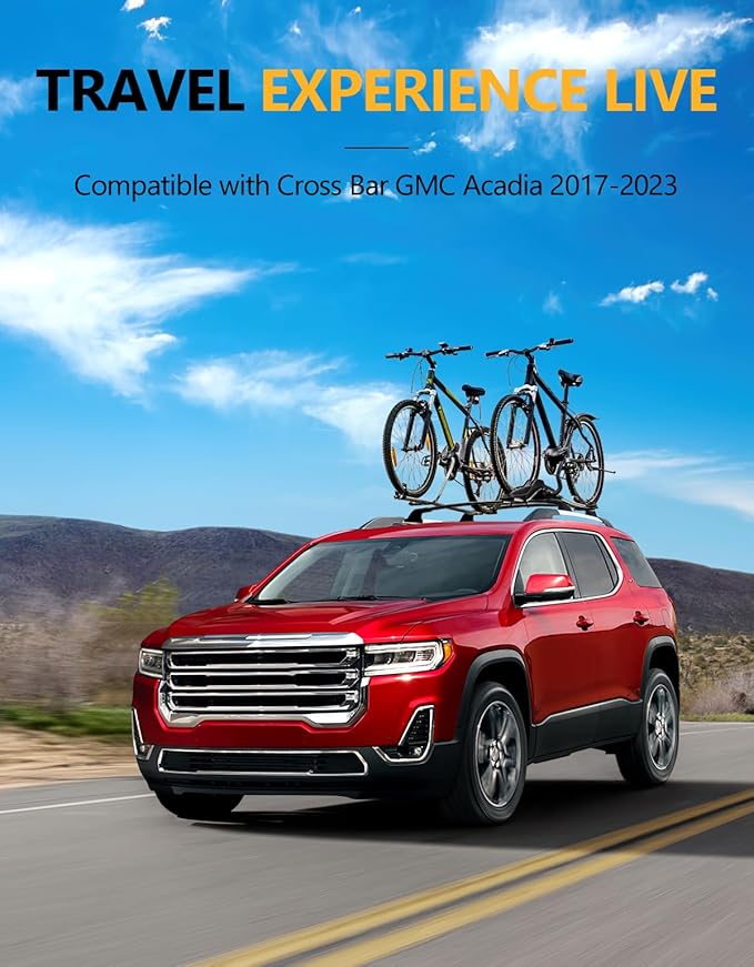 Tuyoung All Aluminum Cross Bars Roof Racks Compatible with GMC Acadia 2017 2018 2019 2020 2021 2022 2023, Lockable 260lbs Heavy Duty Roof Rails Crossbars Luggage Cargo Carrier Rooftop SUV Accessories