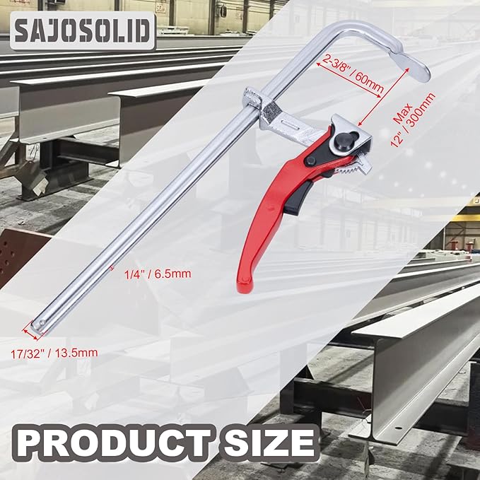 6 Packs Clamps Set, Throat Depth 2-3/8 Inch Heavy Duty Forged Steel Ratcheting Table Clamp, Strong Hand Tools with Max 330 Lbs Load Limit for Grinding, Milling, Precision Cutting