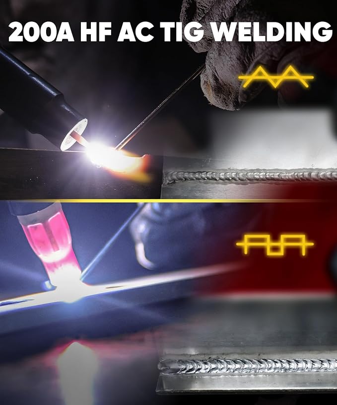 H HZXVOGEN TIG Welder AC DC with Pulse, 200A Aluminum TIG Welder with Square Wave 110V/220V IGBT Inverter HF TIG/Pulse TIG/Stick Welder Machine