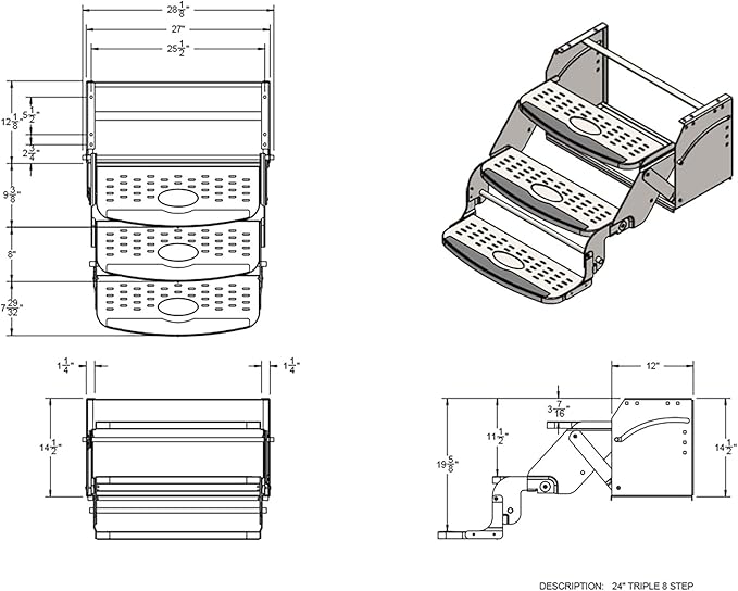 RecPro RV Steps 24" Step in Black | RV Stairs | RV Exterior Steps | Camper Steps (Triple)