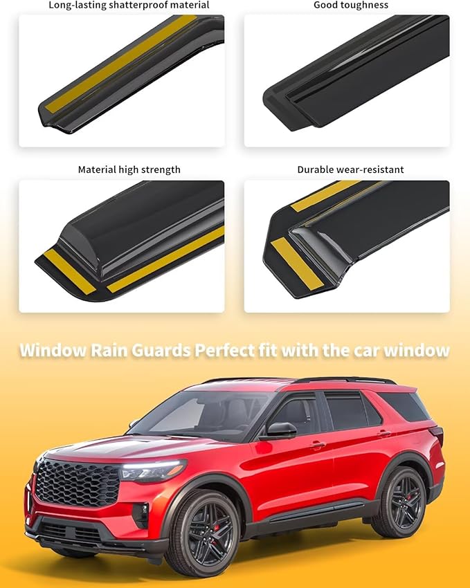in-Channel Window Rain Guards Fit for Ford Explorer 2020 2021 2022 2023 2024 2025 2026 Extra Durable Window Visors Window Deflectors Vent Visors Vent Shades Car Accessories-4 pcs 2-Q10
