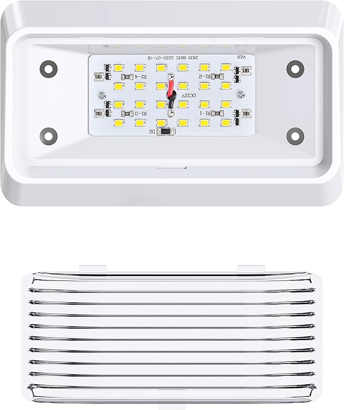 Leisure LED RV Exterior Porch Utility Light - 12v 280 Lumen Lighting Fixture. Replacement Lighting for RVs, Trailers, Campers, 5th Wheels. White Base, Clear and Amber Lens Included (White, 1-Pack)