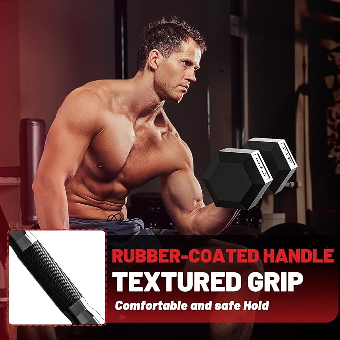 PAPABABE HEX Dumbbell Set 2.5-125lb, Rubber Encased Home Gym Dumbbells, Exercise & Fitness Weights Dumbbells for Women & Men, Hand Weight for Strength Training