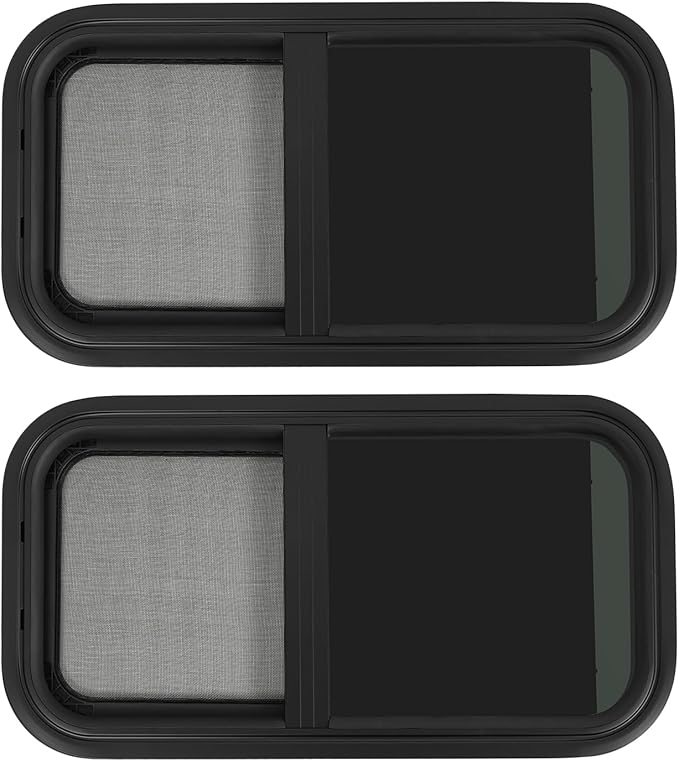 RV Window Teardrop Style 2Pack, 12" X 24" Universal RV Window Vertical Slide With 2 Trim Ring, Vertical Sliding Glass Window with Screen Window for Cargo, Horse Trailer (12" X 24" （2 pack）)