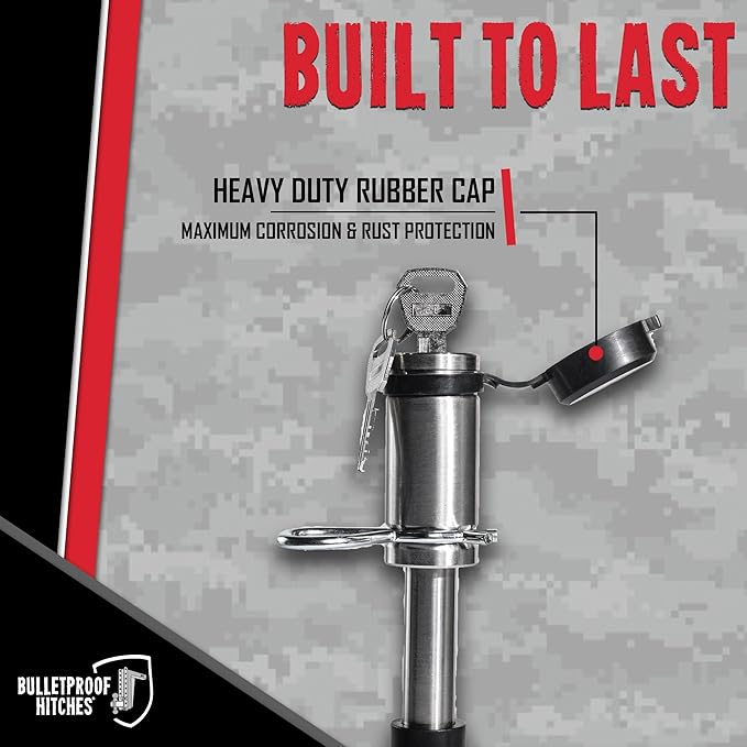 BulletProof Hitches - 5/8" Trailer Hitch Locking Pins - Universal Fit, Stainless Steel, Weather Resistant Rubber Cap - Silver, 3 Pack