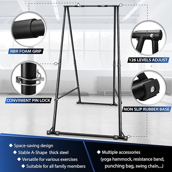 Yes4All Robust Freestanding Pull Up & Chin Up Bar, 126 Levels Adjustable & 770 lbs Capacity Foldable Pull Up Bar Station
