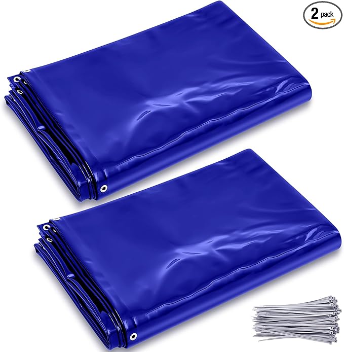 2 Pcs Welding Curtain Safety Blue Transparent Welding Screen with Fixed Belt for the Stand of 6 x 8ft Fireproof Resistant Insulation for Welding Arc Light UV and Blue Light Protection
