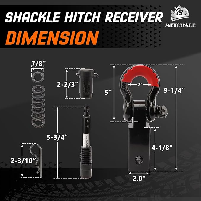 METOWARE Heavy Duty Tow Strap Recovery Kit - 3" x 30ft(35,000lbs) Winch Strap + 3/4" D Ring Shackles(2pcs) +2" Shackle Hitch Receiver + 5/8 Locking Pin + Storage Bag - Truck, SUV, ATV Off Road
