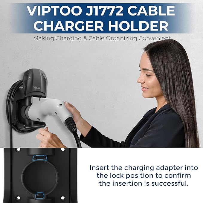 EV Charger Holder Wall Mount - SAE J1772 Holder with 5-Level Adjustable Rotation (0°-180°), EV Charger Control Holder & Cable Organizer for All J1772 EVS