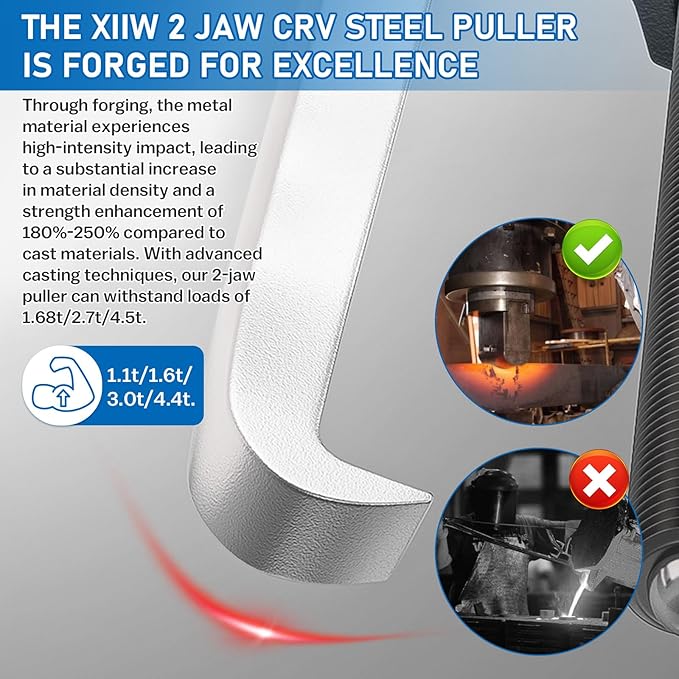 XIIW 2 Jaw Gear Puller Set, 4'' 6'' 8'' CR-V Steel Bearing Puller Gears Tool Adjustable, 2 Claws Puller Kit for Removal of Pulley Flywheel Bearings Gears