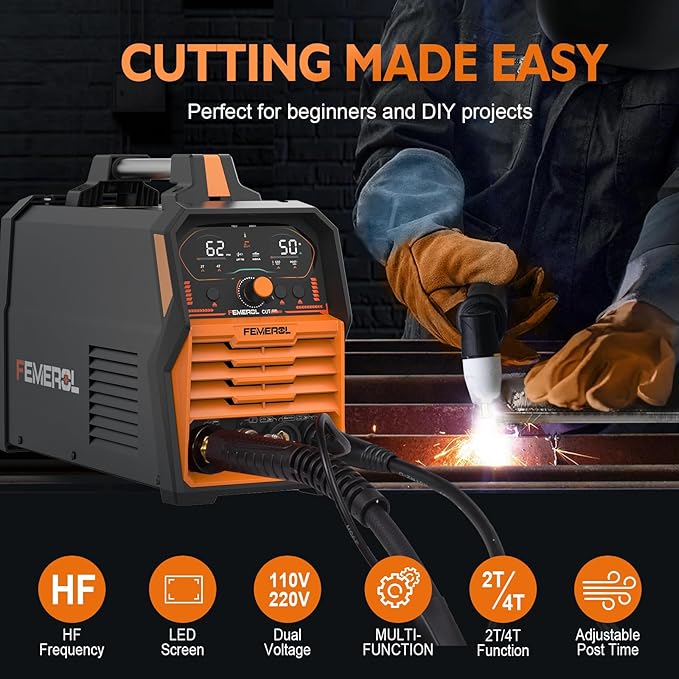 3 in 1 Plasma Cutter/LIFT TIG/Stick Welder,50Amp Plasma Cutter Machine 200A Stick and LIFT TIG Welder, Large LED Display IGBT 110/220V Dual Voltage Plasma Cutter Welder Combo