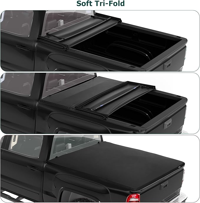 Soft Tri-fold Truck Bed Tonneau Cover Compatible with 2007-2025 Chevy Silverado 1500 Accessories, Gmc Sierra 1500 Accessories for 5.8FT