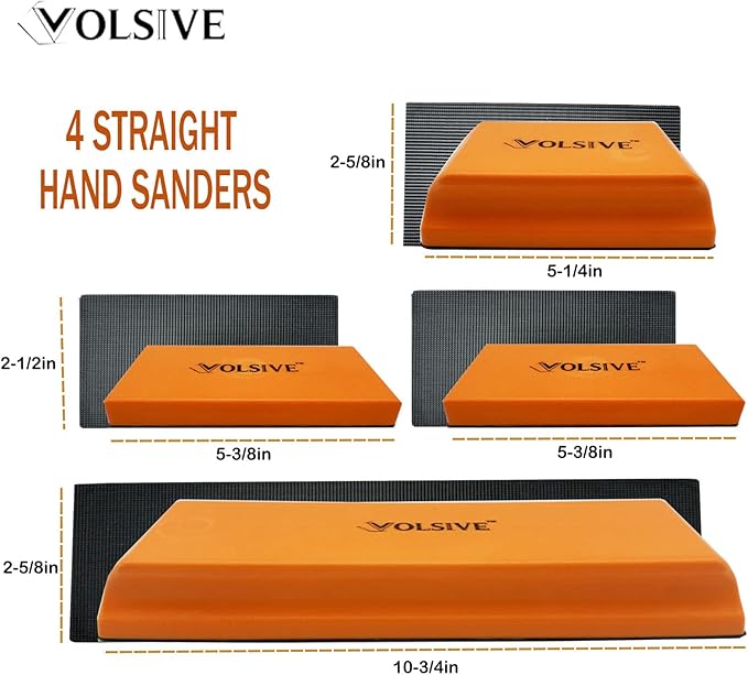 VOLSIVE 7pcs Hand Sanding Block Set, Rectangle Handheld Sanding Pad, Hook and Loop Interchangeable Assorted Shapes, for Sanding or Polishing in Auto Body and Paint Shops - Orange