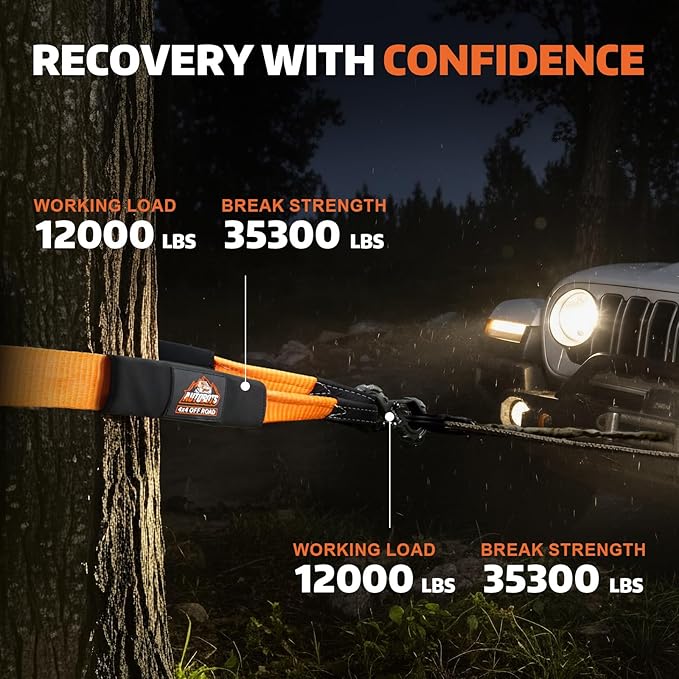 AUTOBOTS Tree Saver Strap 3" x 8' with S-Shaped Tow Hook，Heavy Duty Tow Strap 35300LBS Break Strength - Emergency Recovery Strap Winch Extension