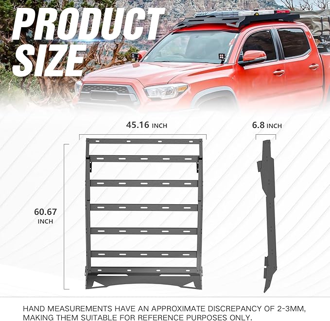 Roof Rack Cargo Basket fits 2005-2023 Toyota Tacoma Crew Cab Cargo Racks, Overland Rooftop Luggage Storage Holder, 150 LBS Platform Style Cargo Carrier for Outdoors Gear