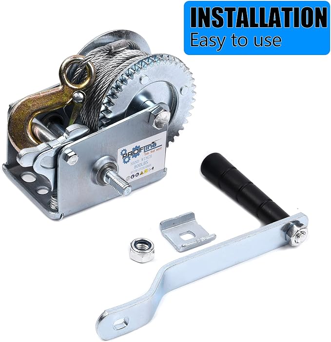 800lbs Hand Winch Steel Cable Boat Trailer Winch Two-Way Ratchet Gear Manual Winch Crane Weight Dock Leveling Winch with 8m Steel Wire for ATV Truck Towing