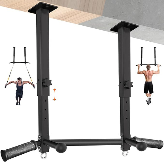 Upgraded-24" Ceiling Mount Pull Up Bar for Garage/Basement/Rafter - Heavy Duty 800LBS Adjustable Height Multi-Grip Chin Up Bar,Ceiling Joist/Beam