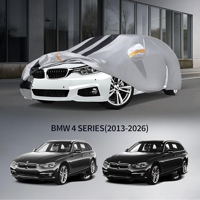 10 Layers Car Cover Custom Fit for BMW 4 Series 420i/428i/430i/435i/440i 2013-2026 100% Waterproof All Weather Automobiles, Heavy Duty Car Covers for Rain Sun UV Protection with Door Zipper.