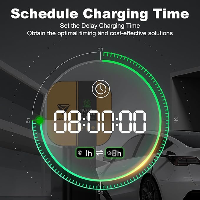 CLEESINK Level 2 EV Charger, 40A 240V Indoor/Outdoor Electric Vehicle Charging Station, NEMA 14-50, 23ft Cable UL Listed Home Electric Car Universal Wall Charger EVSE, Settable Amps & Time, Yellow