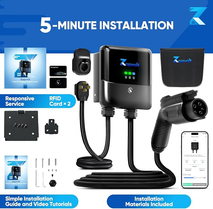 Level 2 EV Charger 40Amp 240V 9.6kW - 25FT Smart Wall Charging Station for Home, J1772 NEMA 14-50, with EV Charger Port Cover Waterproof, RFID Card, WiFi Enabled, UL Certified - GEN 2