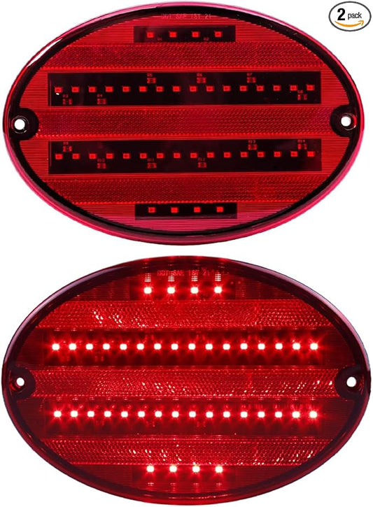 Oval LED Tail Lights 8.5" Length 40LEDs Red LED Brake Stop Turn Tail Lights Surface Mount for Trailer RV Camper Motorhome Airstream, Pack of 2