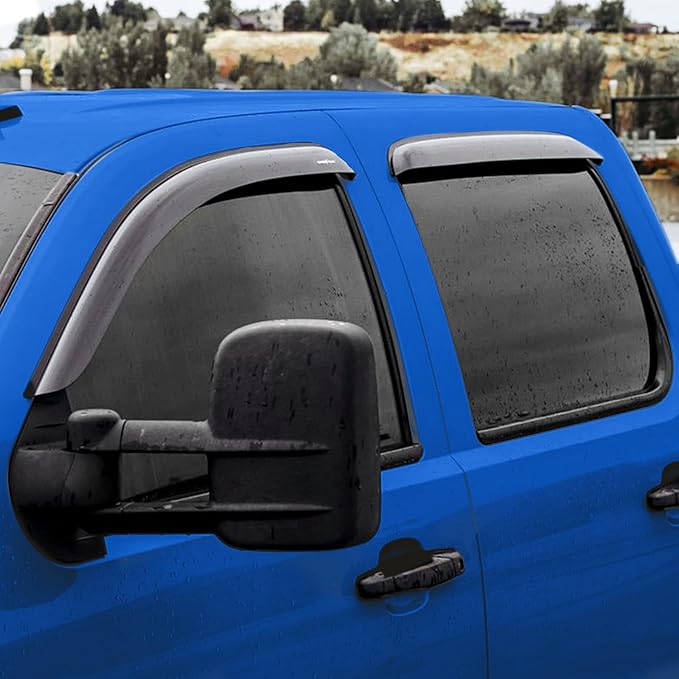 Goodyear Shatterproof Window Deflectors for Chevrolet (Chevy) Silverado 2007-2013 1500 Crew Cab, Tape-on Rain Guards, Window Visors, Vent Deflector Visor, Car Accessories, 4 pcs. - GY003100LP