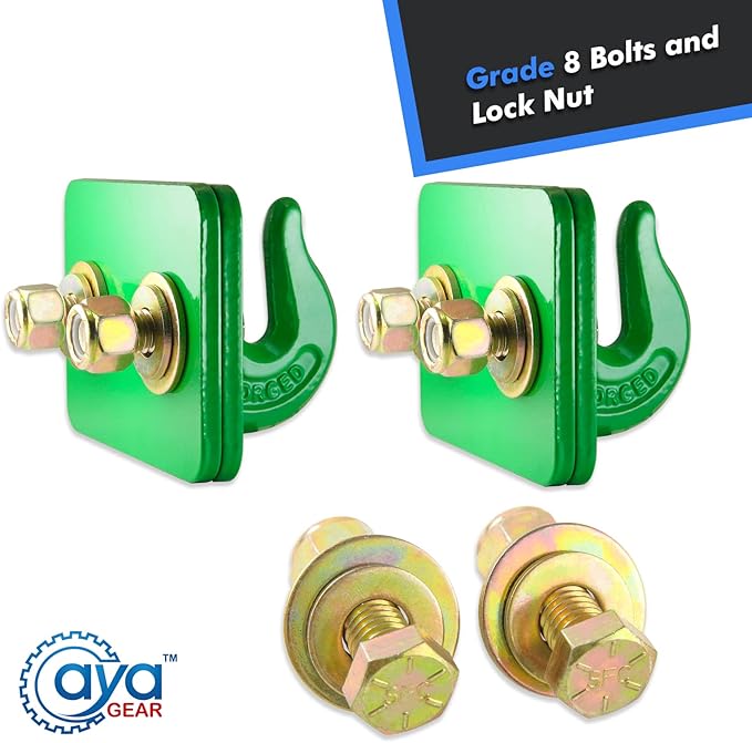 2 Pack 3/8-in Bolt On Grab Hook Mount with Backer Plate Grab Hook Grade 70 Forged Steel Tow Hook Work Well for Loader, Tractor Bucket, RV, UTV,Truck (Green)