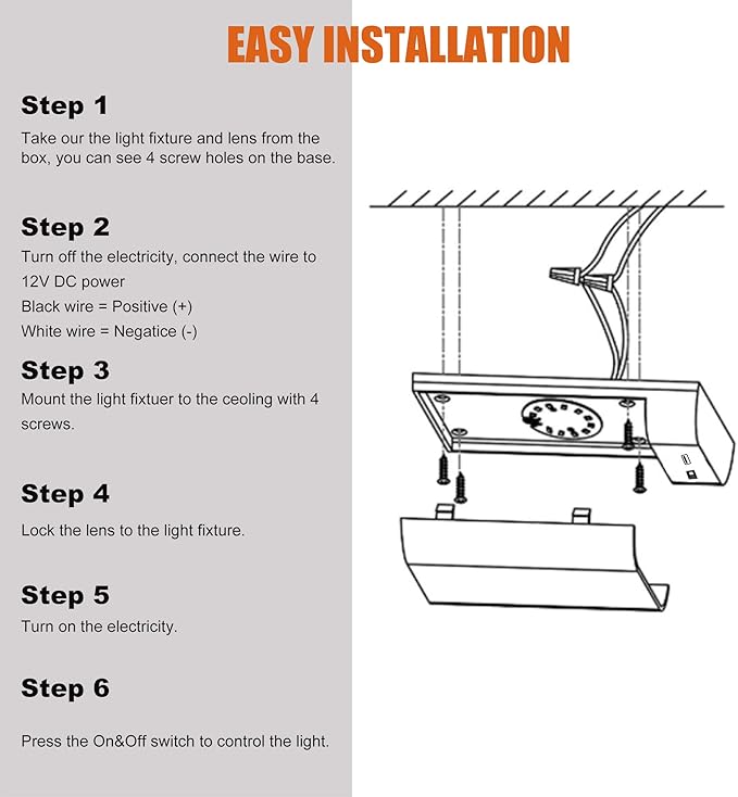 Facon 12V RV Interior Lights with Fast USB Charger (5V/2.4A) – Square Pancake LED Ceiling Light Fixture with Switch, 12Volt Lighting for RV, Camper, Boat, Tiny Homes