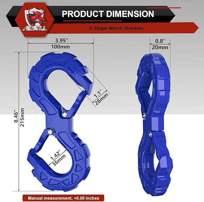 3/8 Tow Hook, Winch Hook for Off-Road Recovery, Towing Shackle 33000 Lbs, G80 Heavy Duty Strength Integrated Winch Quick Shackle, Blue