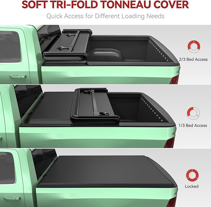 LEDKINGDOMUS Soft Tri-Fold Truck Bed Cover Fits for Jeep Gladiator JT 2020 2021 2022 2023 2024 2025 | 5' (64") Bed