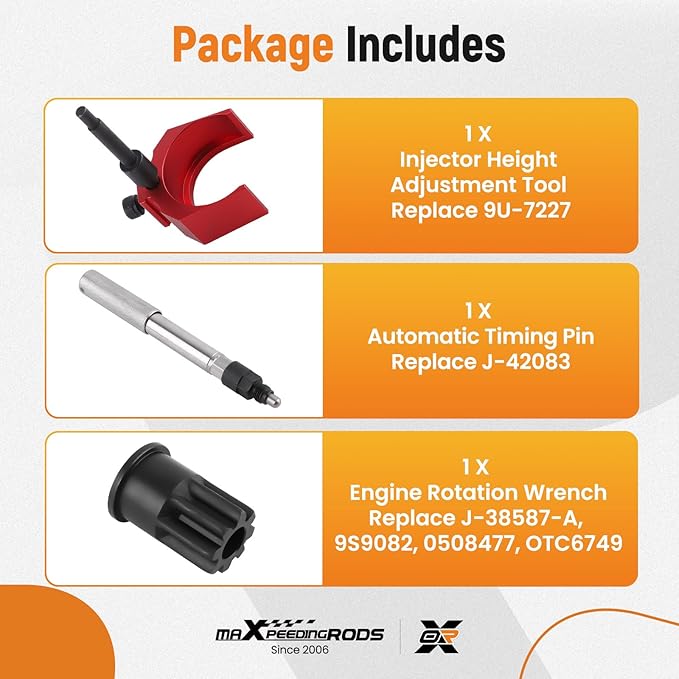 maXpeedingrods J-42083 Automatic Timing Pin & 9U-7227 Injector Height Adjustment Gauge Tool & Engine Barring Socket for Caterpillar CAT 3406E C-15 C-16, (3 PCS)