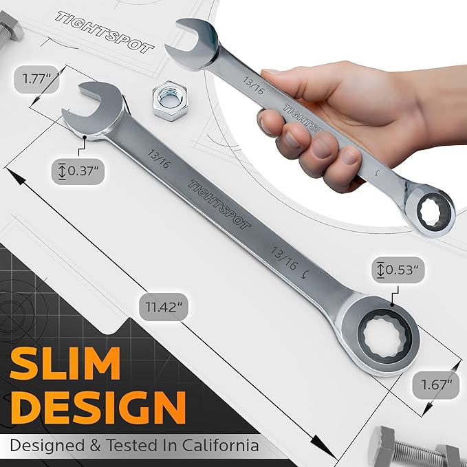 TIGHTSPOT 13/16 Inch Ratchet Combination Wrench with Precision Movement and Hardened, Polished Steel for Projects with SAE Tight Spaces
