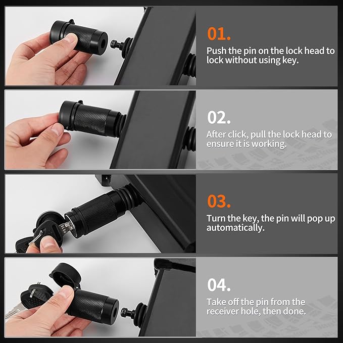 METOWARE Keyed Alike Hitch Lock& Coupler Lock Set, 5/8" Dia 3-1/2” Long Trailer Hitch Locks for Class III IV 2" & 2-1/2" Receiver, Dia 1/4" Trailer Coupler Lock with 7/8" Span Fits Latch-Type Couplers