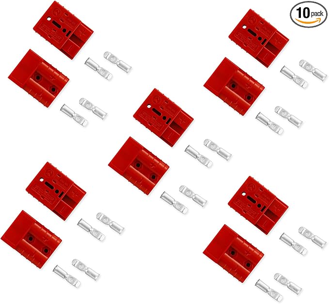 10 Pcs 8 Gauge 50 Amp Battery Quick Connect/Disconnect, Jumper Cable Plug Connector Kit for Recovery Winch, Forklift, Towing Systems(Red)