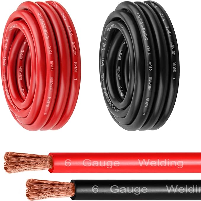 6 Gauge Battery Cable - 15FT Red + 15FT Black 6 AWG Welding Cable Flexible Stranded Oxygen-Free Pure Copper Wire for Automotive, Battery, Inverter, Solar, Marine and Generator