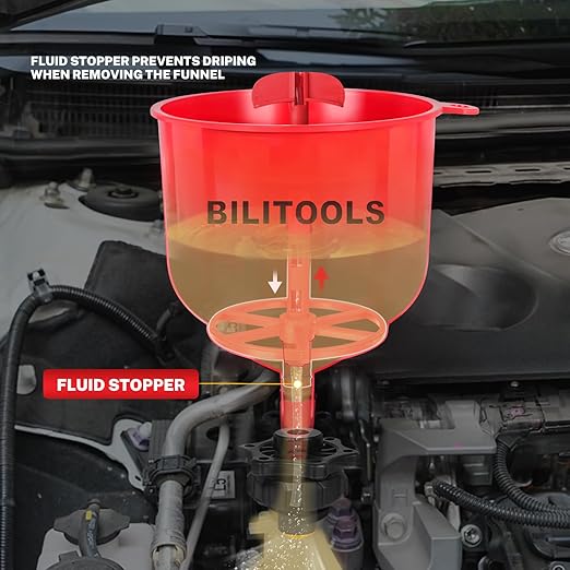 BILITOOLS No-Spill Coolant Funnel Kit - 13PCS Universal Radiator Coolant Filling Funnel Kit with 6 Adapters Fit Most Cars, Thickened Set for Automotive Use|Air Bleeding, Drip-Free