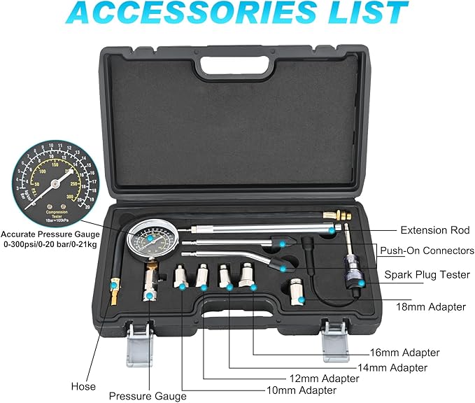 Nilight Engine Compression Tester Kit, 11 PCS with Spark Plug Tester, Automotive Cylinder Pressure Gauge Tool Set for Gasoline Engines