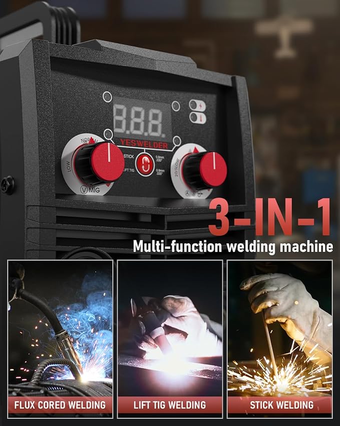 YESWELDER FLUX-135 MINI 135Amp MIG Welder,110V Flux Core Gasless Welder, Flux MIG/Lift TIG/Stick 3-in-1 Welding Machine
